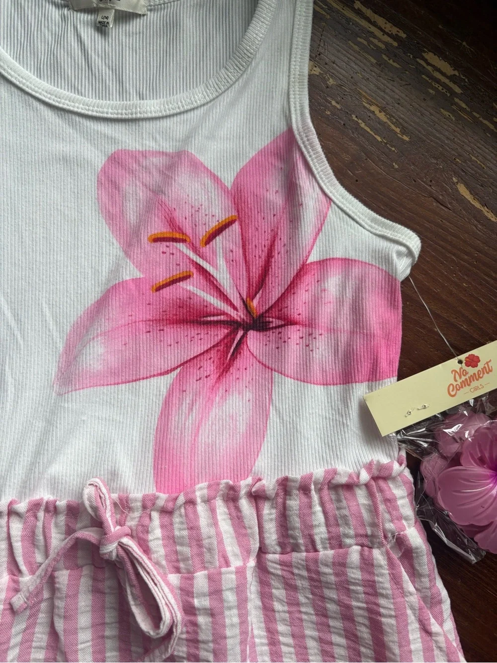 Pink Floral Tank Dress with Gingham Skirt for Kids